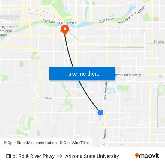 Elliot Rd & River Pkwy to Arizona State University map