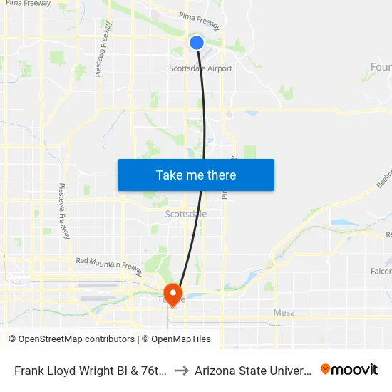 Frank Lloyd Wright Bl & 76th St to Arizona State University map