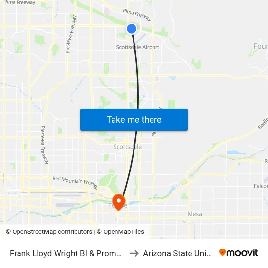 Frank Lloyd Wright Bl & Promenade Ln to Arizona State University map