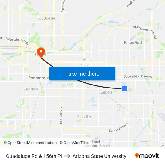 Guadalupe Rd & 156th Pl to Arizona State University map