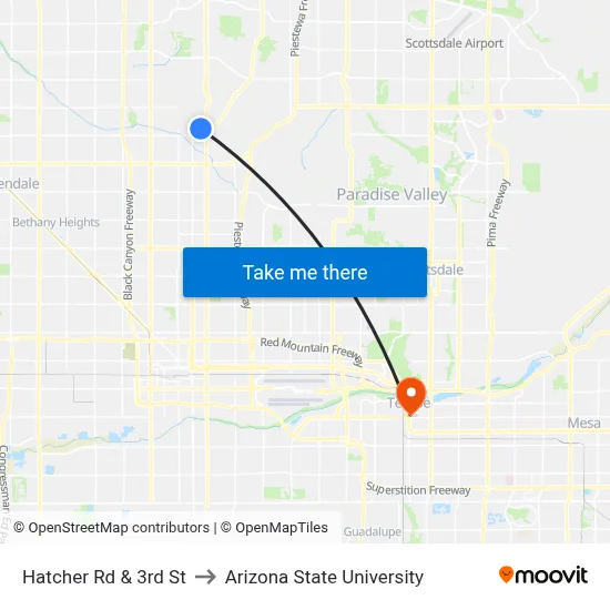 Hatcher Rd & 3rd St to Arizona State University map