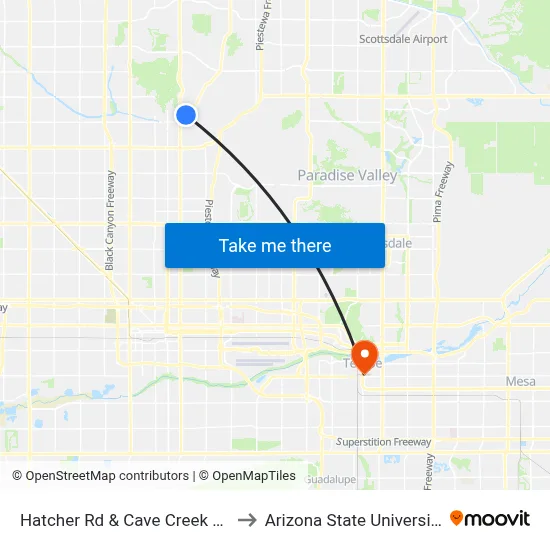 Hatcher Rd & Cave Creek Rd to Arizona State University map