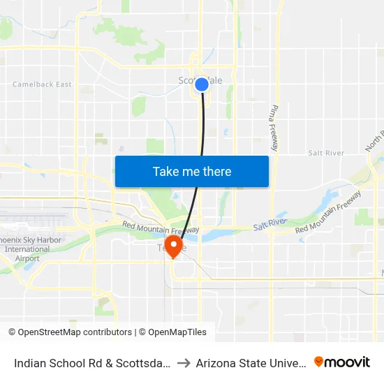 Indian School Rd & Scottsdale Rd to Arizona State University map
