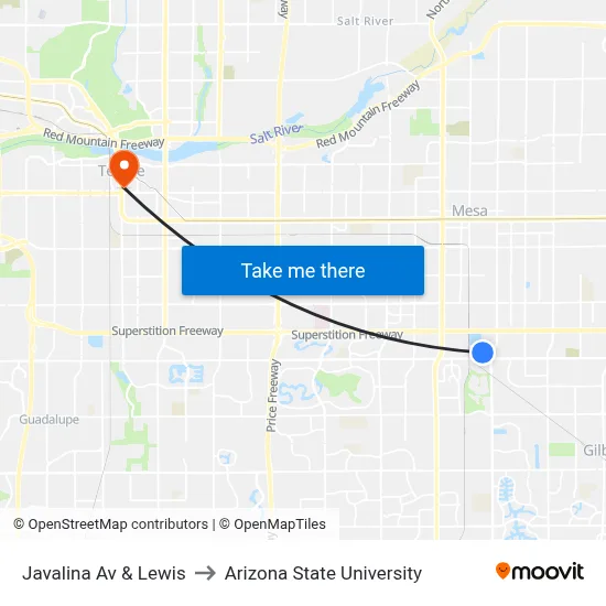 Javalina Av & Lewis to Arizona State University map