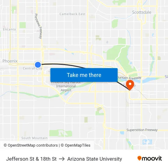 Jefferson St & 18th St to Arizona State University map