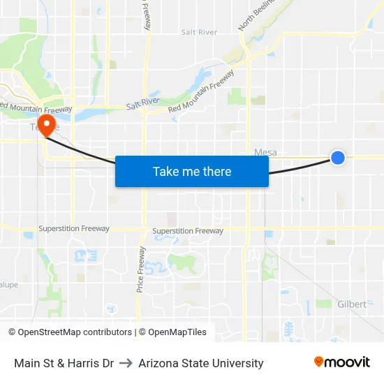 Main St & Harris Dr to Arizona State University map