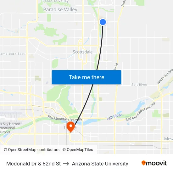 Mcdonald Dr & 82nd St to Arizona State University map