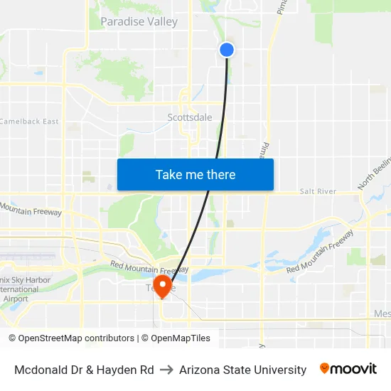 Mcdonald Dr & Hayden Rd to Arizona State University map