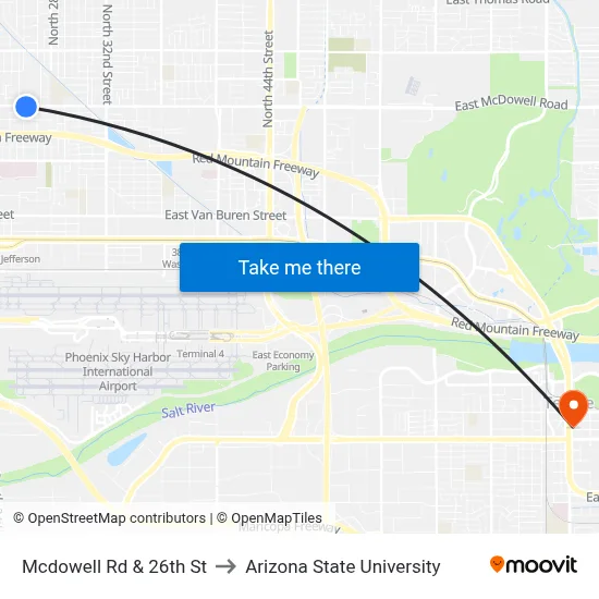 Mcdowell Rd & 26th St to Arizona State University map