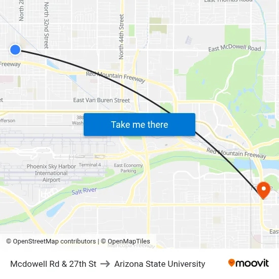 Mcdowell Rd & 27th St to Arizona State University map