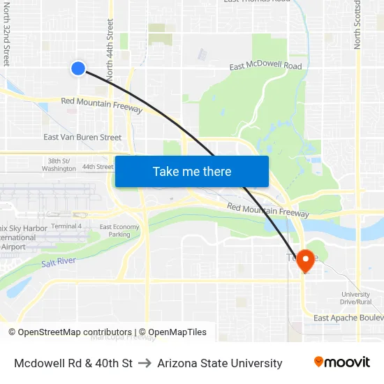 Mcdowell Rd & 40th St to Arizona State University map