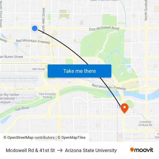 Mcdowell Rd & 41st St to Arizona State University map
