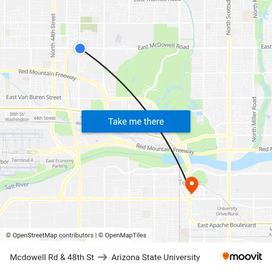 Mcdowell Rd & 48th St to Arizona State University map