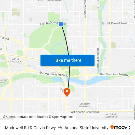Mcdowell Rd & Galvin Pkwy to Arizona State University map