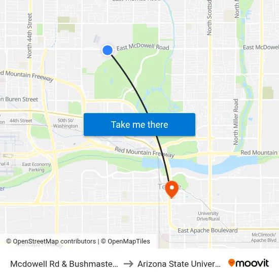 Mcdowell Rd & Bushmaster Bl to Arizona State University map