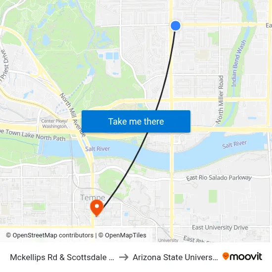 Mckellips Rd & Scottsdale Rd to Arizona State University map