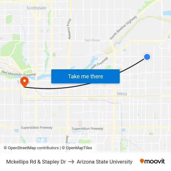 Mckellips Rd & Stapley Dr to Arizona State University map