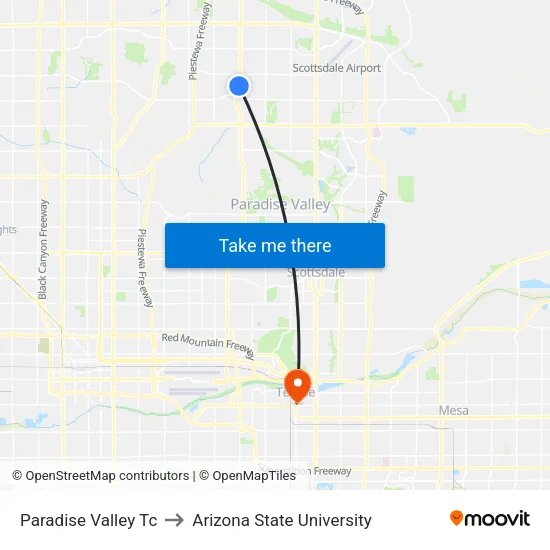 Paradise Valley Tc to Arizona State University map