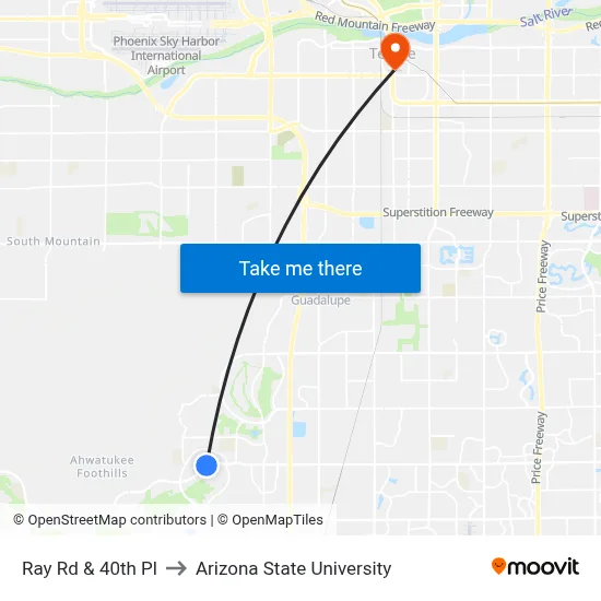 Ray Rd & 40th Pl to Arizona State University map