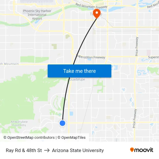 Ray Rd & 48th St to Arizona State University map