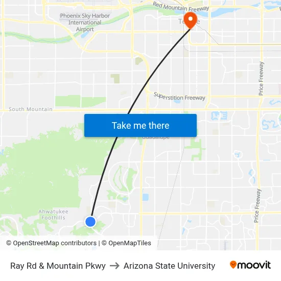Ray Rd & Mountain Pkwy to Arizona State University map