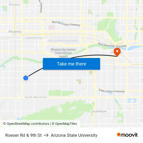 Roeser Rd & 9th St to Arizona State University map