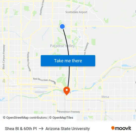 Shea Bl & 60th Pl to Arizona State University map