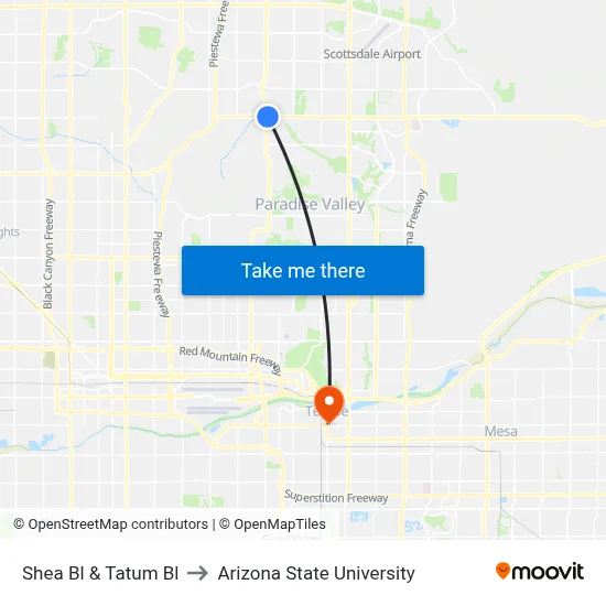 Shea Bl & Tatum Bl to Arizona State University map