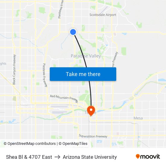Shea Bl & 4707 East to Arizona State University map