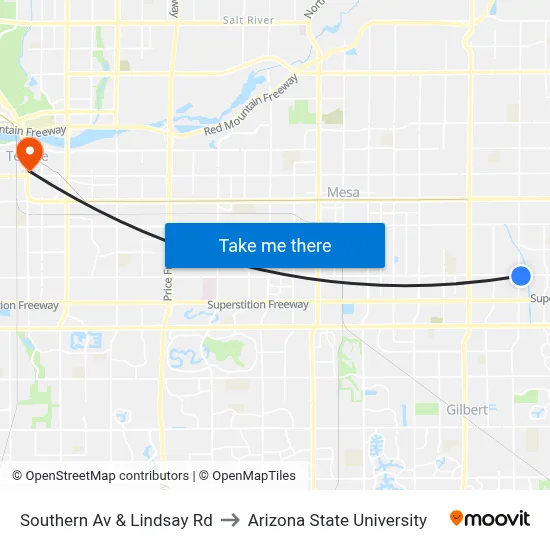 Southern Av & Lindsay Rd to Arizona State University map