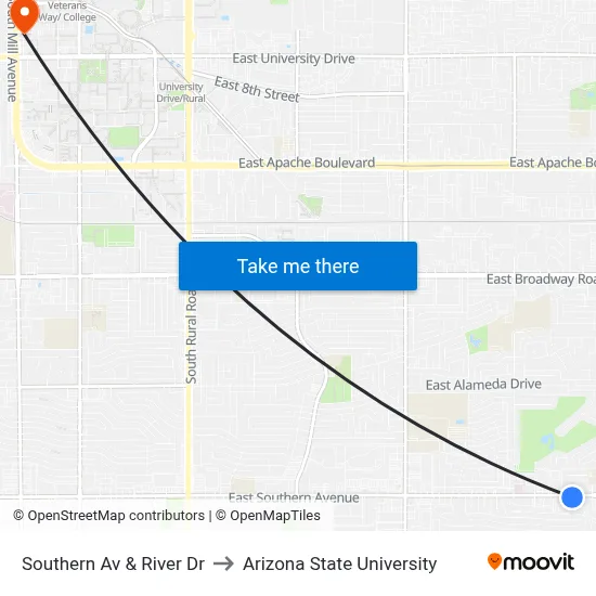 Southern Av & River Dr to Arizona State University map