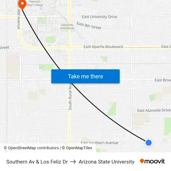 Southern Av & Los Feliz Dr to Arizona State University map