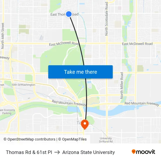 Thomas Rd & 61st Pl to Arizona State University map