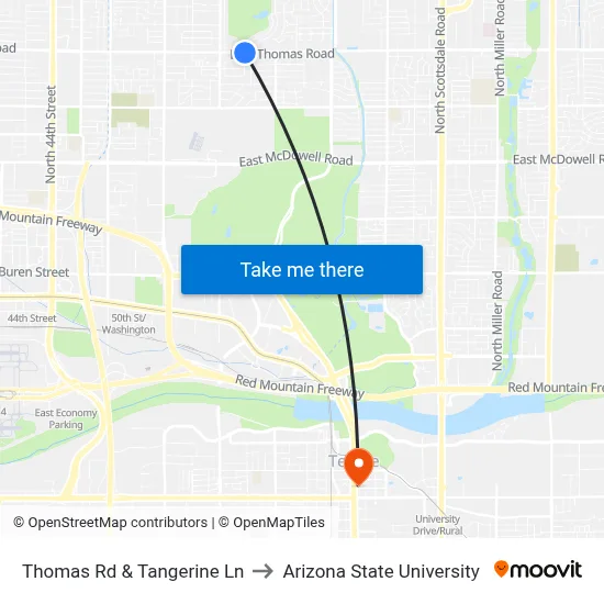 Thomas Rd & Tangerine Ln to Arizona State University map