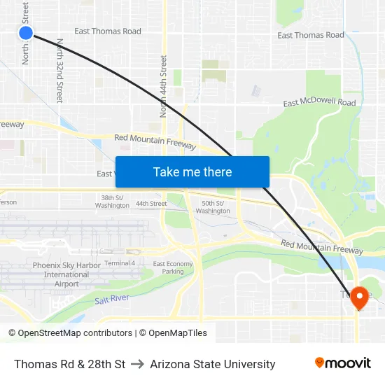 Thomas Rd & 28th St to Arizona State University map