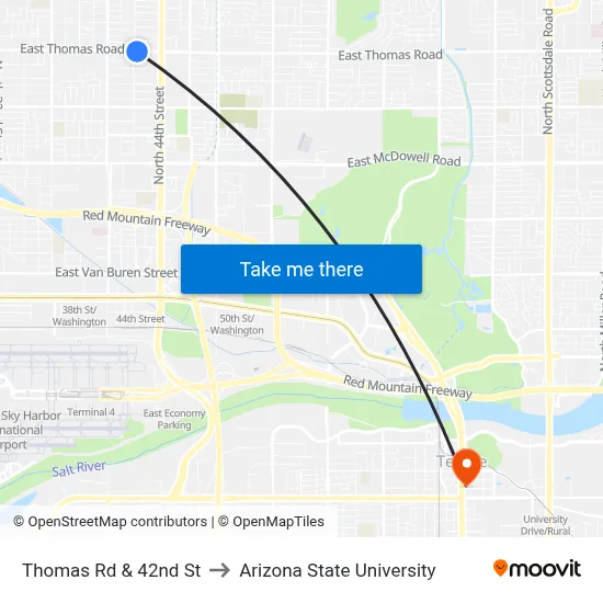 Thomas Rd & 42nd St to Arizona State University map