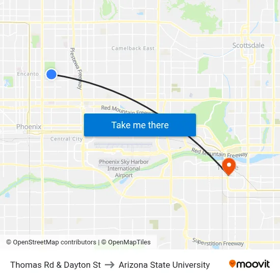 Thomas Rd & Dayton St to Arizona State University map