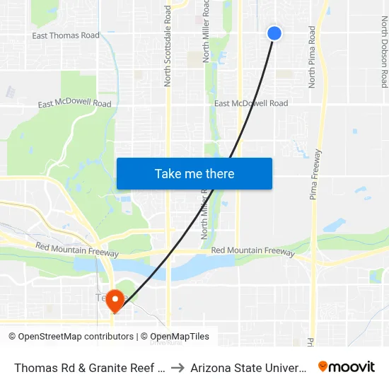 Thomas Rd & Granite Reef Rd to Arizona State University map
