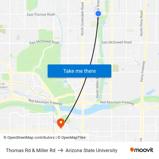 Thomas Rd & Miller Rd to Arizona State University map