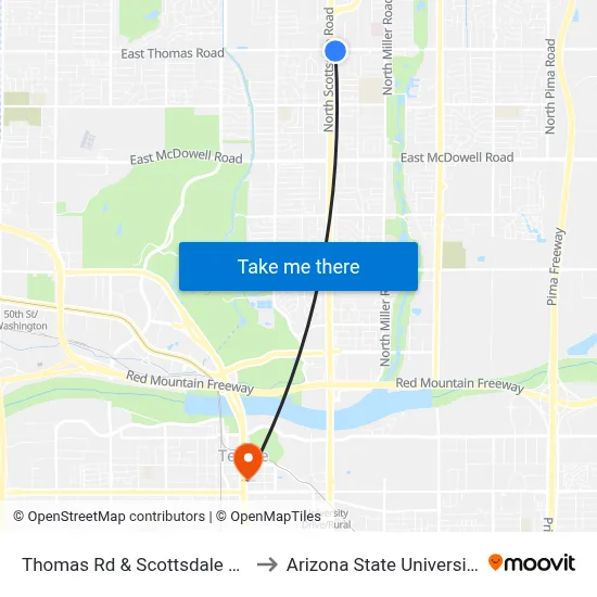 Thomas Rd & Scottsdale Rd to Arizona State University map
