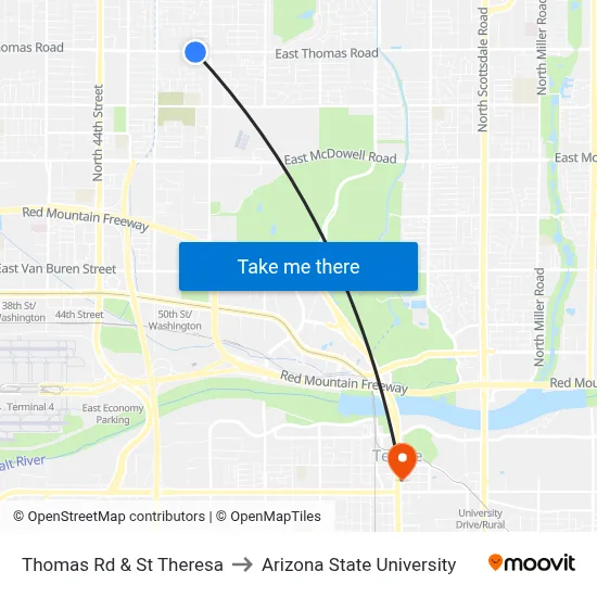Thomas Rd & St Theresa to Arizona State University map