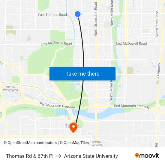 Thomas Rd & 67th Pl to Arizona State University map