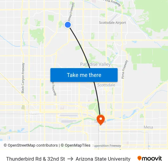 Thunderbird Rd & 32nd St to Arizona State University map