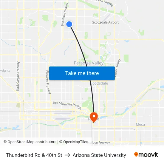 Thunderbird Rd & 40th St to Arizona State University map