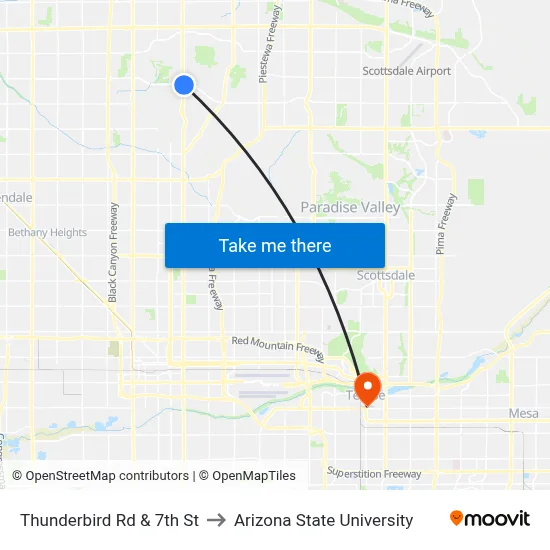 Thunderbird Rd & 7th St to Arizona State University map