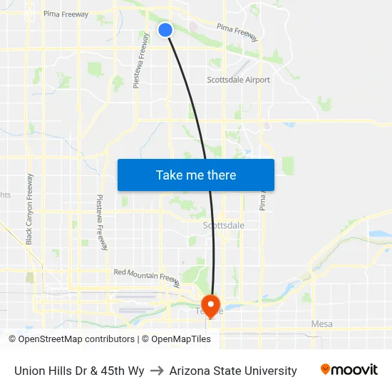 Union Hills Dr & 45th Wy to Arizona State University map