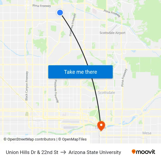 Union Hills Dr & 22nd St to Arizona State University map