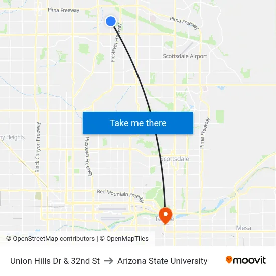 Union Hills Dr & 32nd St to Arizona State University map