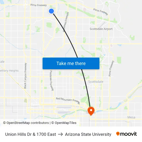 Union Hills Dr & 1700 East to Arizona State University map