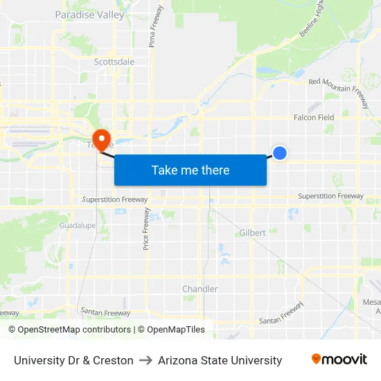 University Dr & Creston to Arizona State University map